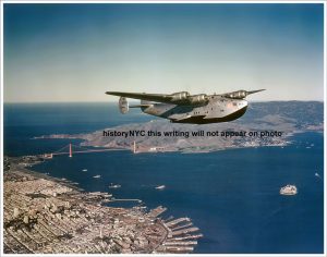 Pan Am Clipper over San Francisco in 1942. Read more about Clipper planes