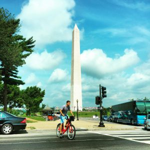 First thing I saw upon landing in DCA and Ubering into the city, was a guy riding a bikeshare against the Washington Monument.